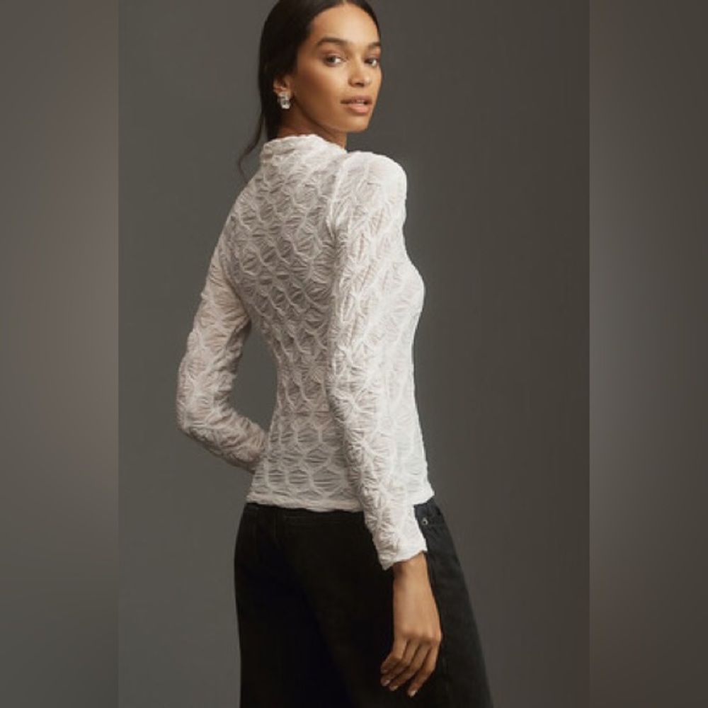 Anthropologie Long Sleeve Mock Neck Textured Top Size: XS - Picture 3 of 9